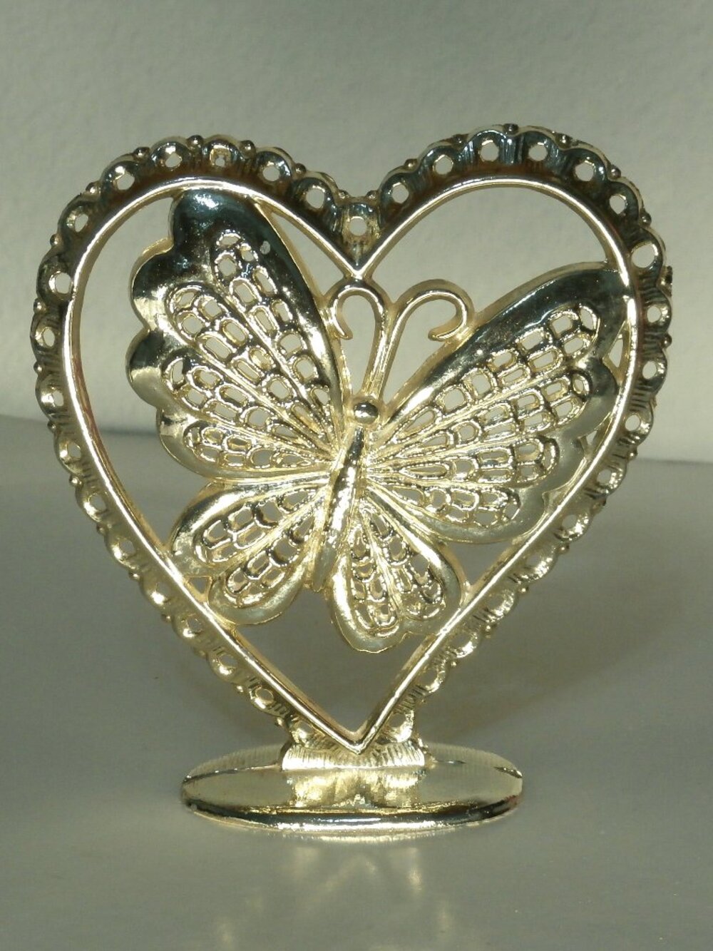 Metal Butterfly Earring Holder Gold Tone Heart Pierced Earring Organizer 4" Tall